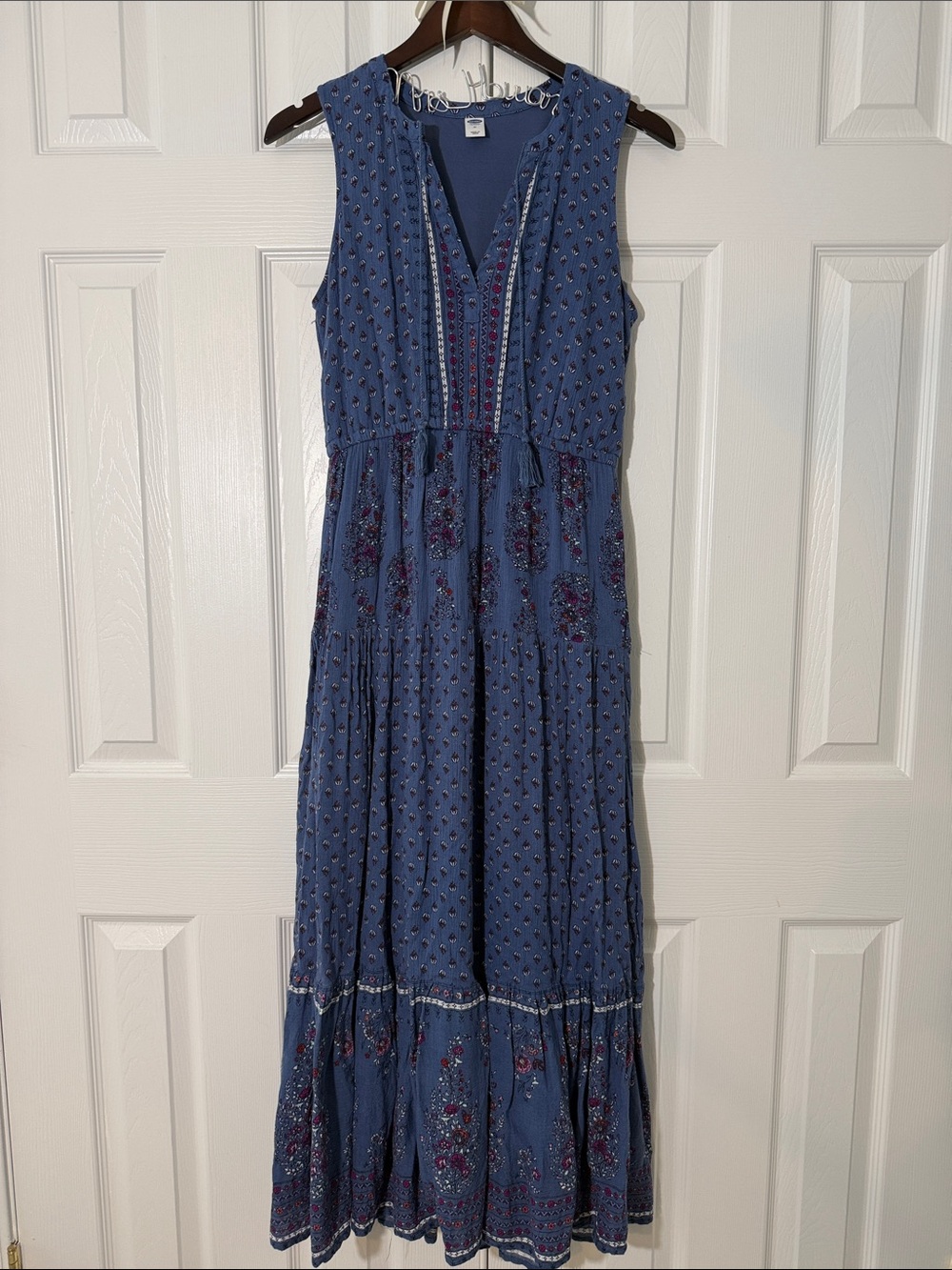 Old Navy Maxi Dress Women’s Sz M Boho Floral Print Ruffle Tiered Stretch Waist - Picture 1 of 6